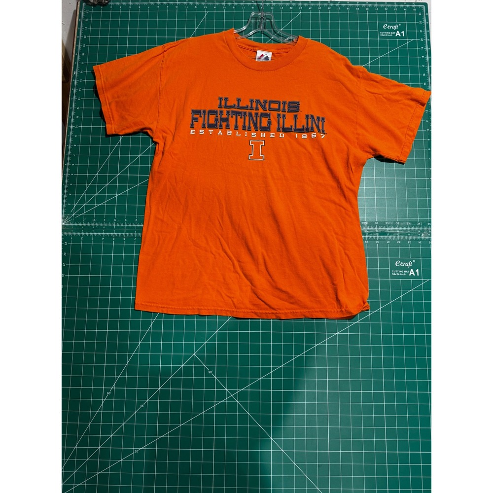 Majestic Illinois Fighting Illini Mens Large Orange Graphic T-Shirt NCAA College